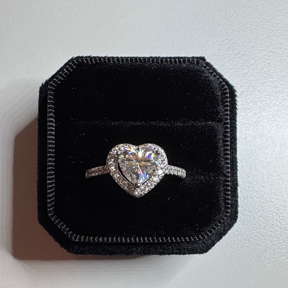 Heart-Shaped Moissanite Sterling Silver Ring - Adjustable